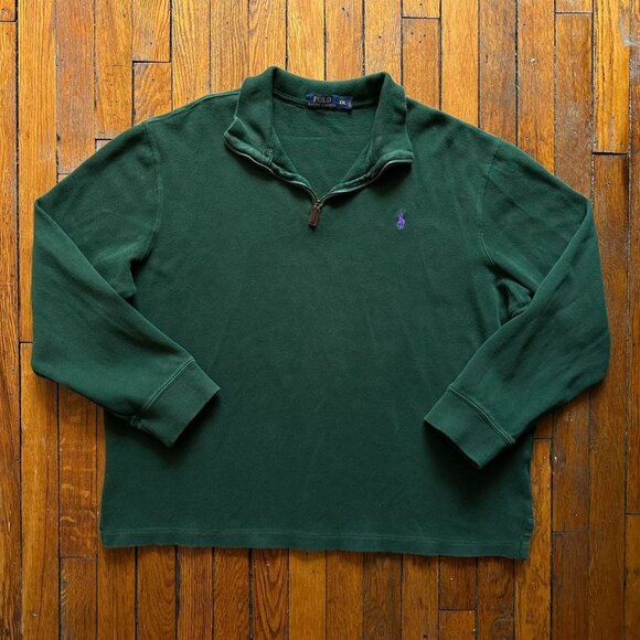Polo Ralph Lauren‎ 1/4 Zip Sweater Jumper Men XXL Green Purple Embroidered Logo - Picture 1 of 7